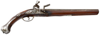 Lot 602 - A 19TH CENTURY 22-BORE TURKISH FLINTLOCK HOLSTER PISTOL