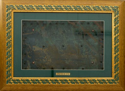 Lot 727 - OF TRAFALGAR AND NELSON INTEREST: A FRAMED SHEET OF HMS VICTORY COPPER HULL COVERING