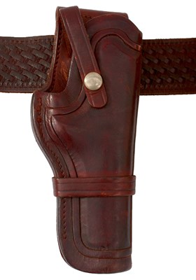 Lot 575 - A COWBOY TYPE AMERICAN WESTERN HOLSTER AND BELT