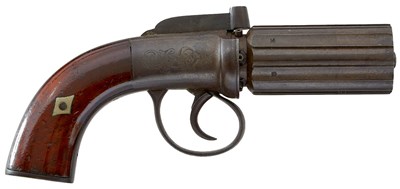 Lot 590 - A 120-BORE SIX-SHOT PERCUSSION PEPPERBOX REVOLVER