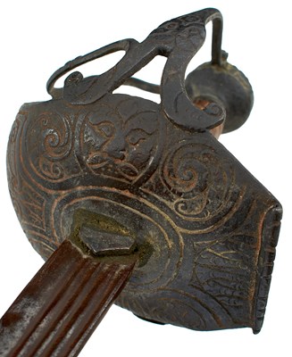 Lot 323 - A 17TH CENTURY ENGLISH CIVIL WAR PERIOD OFFICER'S MORTUARY HILTED BACKSWORD