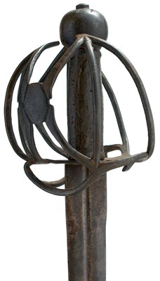 Lot 327 - A SCARCE 17TH CENTURY ENGLISH BASKET HILTED BROADSWORD