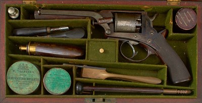 Lot 587 - A CASED 54-BORE FIVE-SHOT PERCUSSION FOURTH MODEL TRANTER REVOLVER BY VEISEY