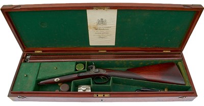 Lot 390 - A CASED 14-BORE DOUBLE BARRELLED PERCUSSION SPORTING GUN BY WESTLEY RICHARDS