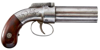 Lot 567 - A SMALL CALIBRE SIX-SHOT PERCUSSION PEPPERBOX REVOLVER BY ALLEN & WHEELOCK