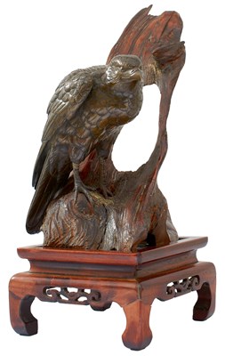 Lot 882 - A JAPANESE BRONZE AND MIXED METAL OKIMONO OF A FALCON