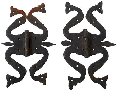 Lot 909 - A PAIR OF LARGE MEDIEVAL STYLE IRON DOOR HINGES