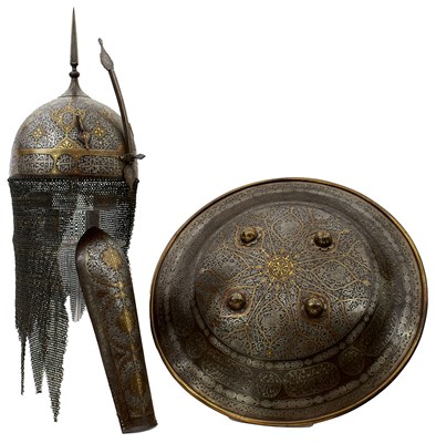 Lot 52 - A 19TH CENTURY INDO-PERSIAN KULAH KHUD ENSEMBLE
