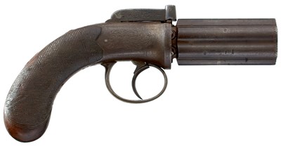 Lot 591 - A SMALL BORE SIX SHOT PERCUSSION PEPPERBOX REVOLVER BY FLETCHER OF GLOUCESTER