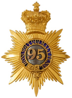 Lot 717 - A 95TH (DERBYSHIRE) REGIMENT OFFICER'S SHAKO PLATE 1847-1855