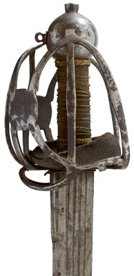Lot 328 - A 17TH CENTURY IRISH BASKET HILTED BACK SWORD