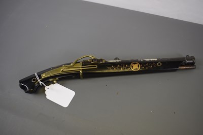 Lot 16 - A RARE 30-BORE EDO PERIOD JAPANESE LACQUERED MATCHLOCK PISTOL