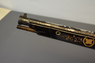 Lot 16 - A RARE 30-BORE EDO PERIOD JAPANESE LACQUERED MATCHLOCK PISTOL