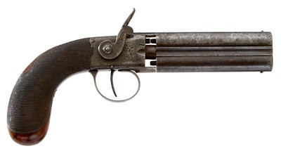 Lot 559 - A SCARCE 50-BORE PERCUSSION INTERNAL HAMMER TURNOVER TRAVELLING PISTOL
