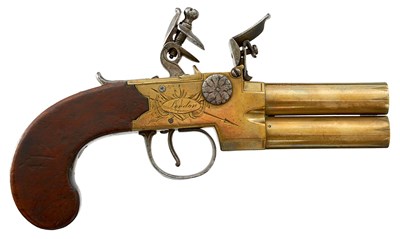 Lot 551 - A 54-BORE FLINTLOCK OVER AND UNDER TAP ACTION POCKET PISTOL