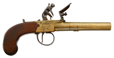 Lot 553 - AN 80-BORE FLINTLOCK BOXLOCK POCKET PISTOL