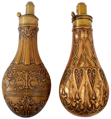 Lot 539 - TWO EMBOSSED SPORTING GUN FLASKS