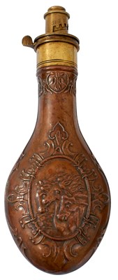 Lot 543 - A PHARAOH'S HORSES EMBOSSED POWDER FLASK
