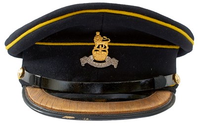 Lot 599 - TWO EIIR ROYAL ARMY PAY CORPS OFFICER'S PEAKED CAPS