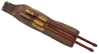 Lot 579 - A 19TH CENTURY DRUMMER'S BELT AND DRUMSTICKS ENSEMBLE