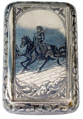Lot A LATE 19TH CENTURY RUSSIAN SILVER AND NIELLO SNUFF OR TOBACCO BOX