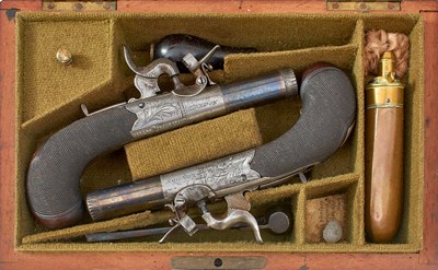 Lot A CASED PAIR OF PERCUSSION POCKET PISTOLS BY NOCK FOR TOP HAT CAPS