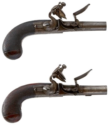 Lot A PAIR OF 50-BORE FLINTLOCK POCKET PISTOLS BY H.W. MORTIMER