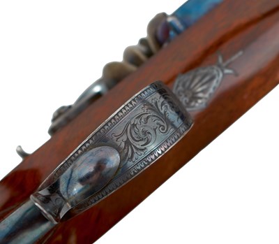 Lot 268 - A FINE CASED PAIR OF 38-BORE DUELLING PISTOLS BY JOSEPH MANTON