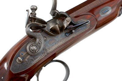 Lot 268 - A FINE CASED PAIR OF 38-BORE DUELLING PISTOLS BY JOSEPH MANTON