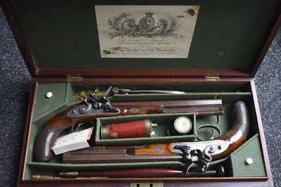 Lot 268 - A FINE CASED PAIR OF 38-BORE DUELLING PISTOLS BY JOSEPH MANTON