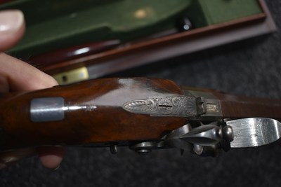 Lot 268 - A FINE CASED PAIR OF 38-BORE DUELLING PISTOLS BY JOSEPH MANTON
