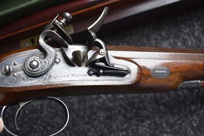 Lot 268 - A FINE CASED PAIR OF 38-BORE DUELLING PISTOLS BY JOSEPH MANTON