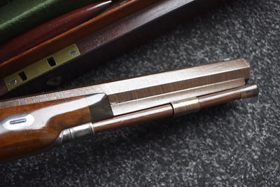 Lot 268 - A FINE CASED PAIR OF 38-BORE DUELLING PISTOLS BY JOSEPH MANTON