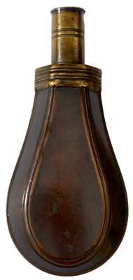 Lot A LATE 18TH CENTURY POWDER FLASK FOR A PAIR OF MORTIMER DUELLING PISTOLS