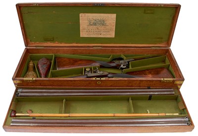 Lot 422 - A GOOD CASED PAIR OF 13-BORE DOUBLE BARRELLED PERCUSSION SPORTING GUNS BY WILLIAM MOORE