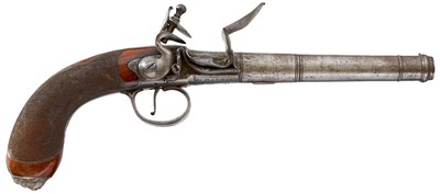 Lot 350 - A PAIR OF 22-BORE FLINTLOCK QUEEN ANNE HOLSTER OR COACHING PISTOLS BY BARBAR