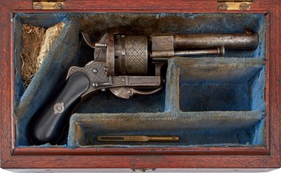 Lot 345 - A CASED 7MM SIX-SHOT PINFIRE REVOLVER