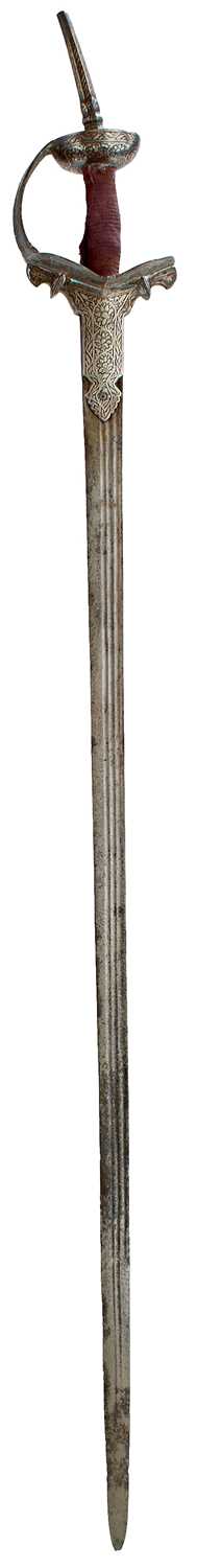Lot 47 - A LATE 18TH OR EARLY 19TH CENTURY SILVER DECORATED INDIAN FIRANGI OR SWORD