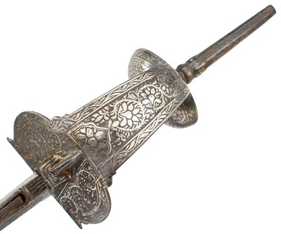 Lot 47 - A LATE 18TH OR EARLY 19TH CENTURY SILVER DECORATED INDIAN FIRANGI OR SWORD