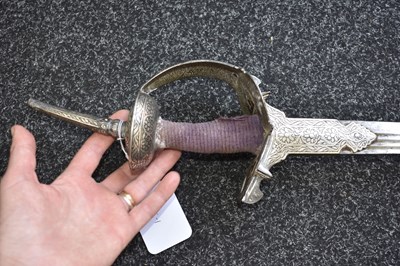 Lot 47 - A LATE 18TH OR EARLY 19TH CENTURY SILVER DECORATED INDIAN FIRANGI OR SWORD