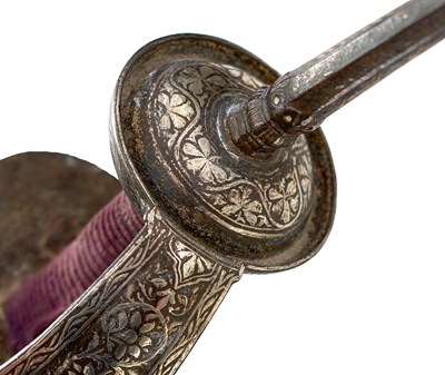 Lot 47 - A LATE 18TH OR EARLY 19TH CENTURY SILVER DECORATED INDIAN FIRANGI OR SWORD