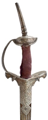 Lot 47 - A LATE 18TH OR EARLY 19TH CENTURY SILVER DECORATED INDIAN FIRANGI OR SWORD