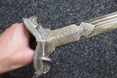 Lot 47 - A LATE 18TH OR EARLY 19TH CENTURY SILVER DECORATED INDIAN FIRANGI OR SWORD
