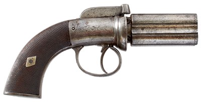 Lot 343 - AN 80-BORE FOUR-SHOT PERCUSSION PEPPERBOX REVOLVER