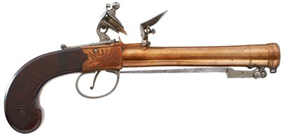 Lot 351 - A SCARCE 8-BORE FLINTLOCK BAYONET BLUNDERBUSS PISTOL BY BUNNEY