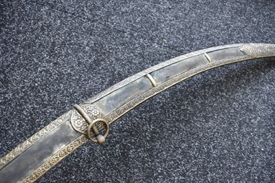 Lot 49 - A 19TH CENTURY WOOTZ DAMASCUS BLADED INDIAN TULWAR