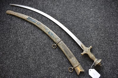 Lot 49 - A 19TH CENTURY WOOTZ DAMASCUS BLADED INDIAN TULWAR