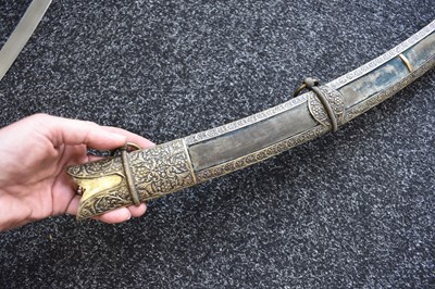 Lot 49 - A 19TH CENTURY WOOTZ DAMASCUS BLADED INDIAN TULWAR