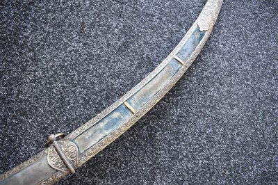 Lot 49 - A 19TH CENTURY WOOTZ DAMASCUS BLADED INDIAN TULWAR