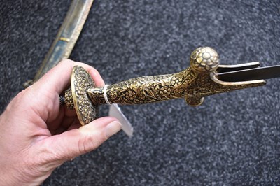 Lot 49 - A 19TH CENTURY WOOTZ DAMASCUS BLADED INDIAN TULWAR